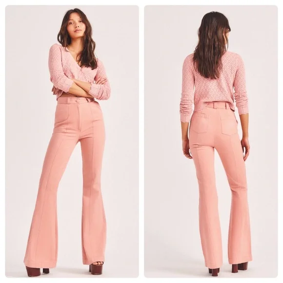 LoveShackFancy Meyerson Flared Pants Tuscany Pink Size 4 NWT - Picture 10 of 10